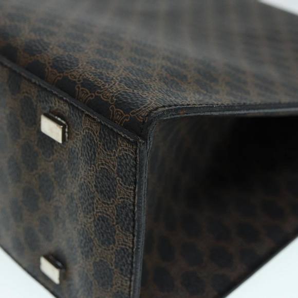 CELINE Macadam Canvas Hand Bag PVC Leather 2way Brown Black Auth 87641A - Picture 15 of 16